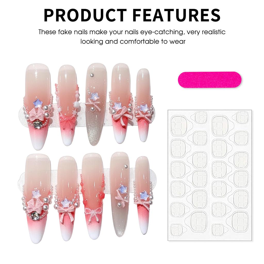 10pcs Artificial Nails Star Milk Candy Style Elegant Low Saturation Tones with Shimmer Design for Daily Wear and Parties