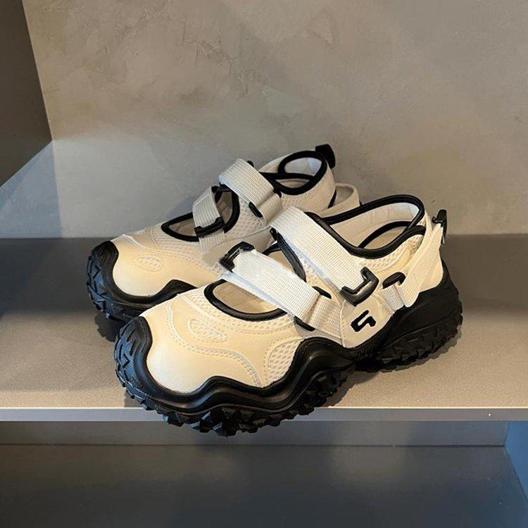 2024 Лето Новые Туфли Mary Jane Retro Ugly женские сетчатые сандалии с толстым дном и полыми резиновыми покрышками нескользящие кроссовки