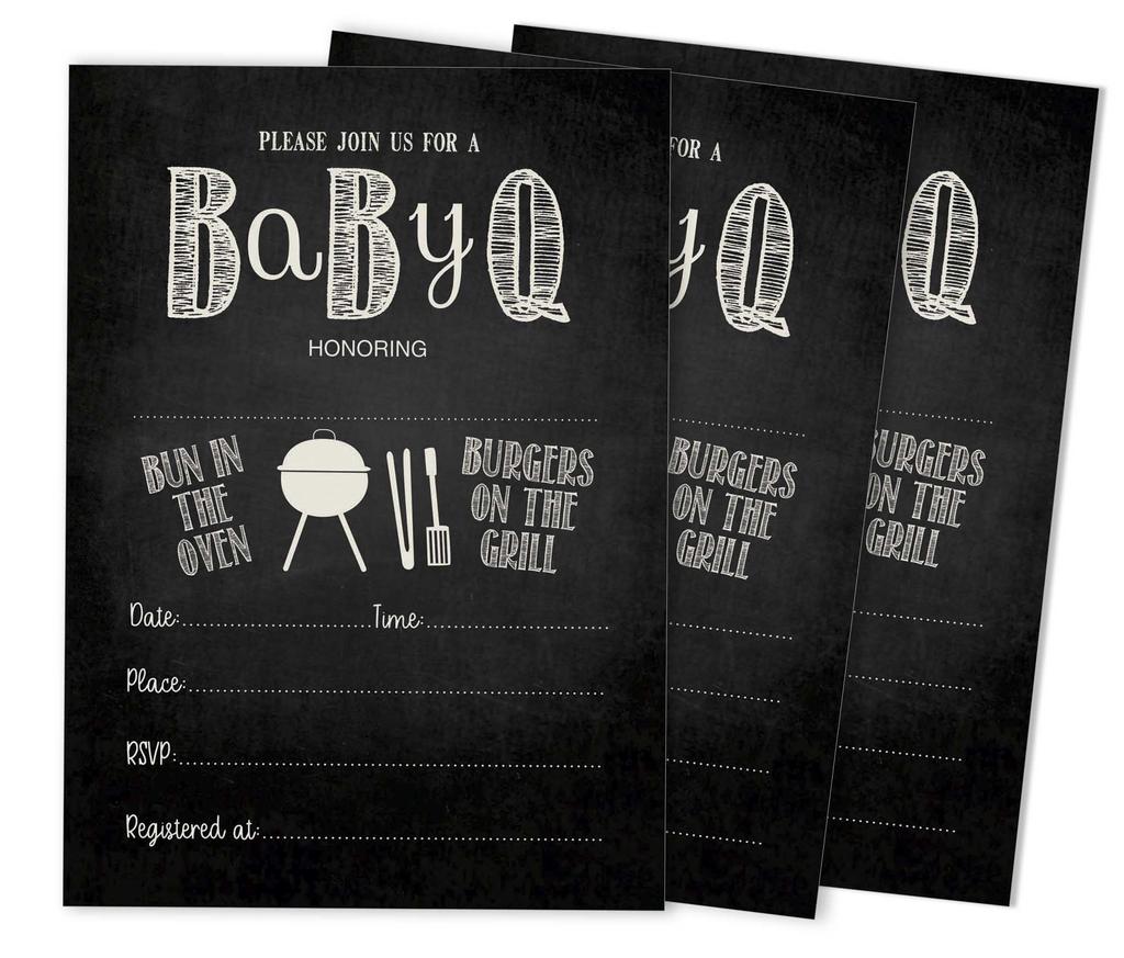 Inkdotpot Pack Of 30 Baby Shower Invites, Bun In Th Oven BBQ Party Invitations, Fill In Blank Invitations With Envelopes 5 x 7 inches