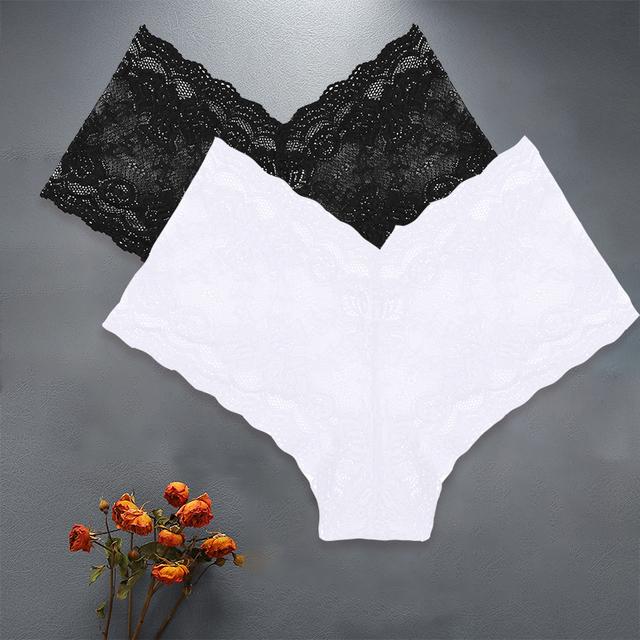 FINETOO 2PCS/Set High Waist Sexy Women Floral Lace Panties Lingerie Brief Girl Panty S-XL Underpants Female Underwear Intimates