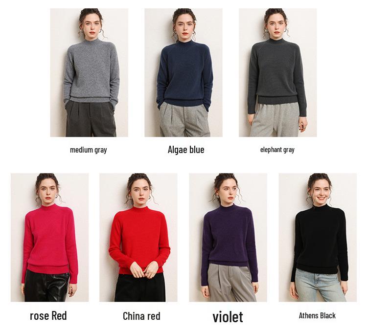 Women's Versatile Cashmere Sweater: Plain Color, Autumn/Winter, Half-High Neck, Raglan Sleeves, Double Ply, Thickened Base Layer.