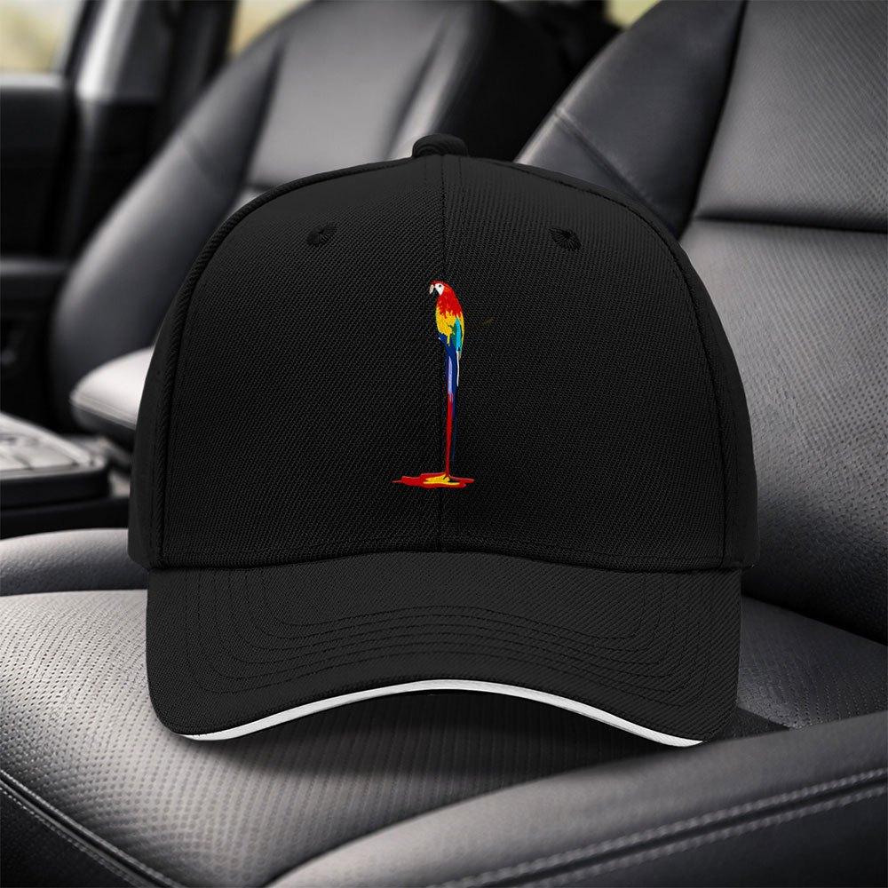 Adjustable Duckbill Baseball Cap with Melted Color Macaw Parrot Design Lightweight Unisex Black Hat for Unisex Women