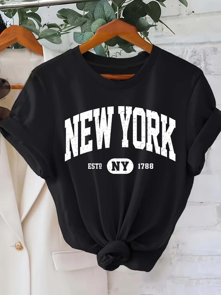 Футболка с принтом 'New York' и круглым вырезом, повседневный топ с коротким рукавом для весны и лета, короткорукавные топы в стиле Харадзюку, уличная одежда, футболки