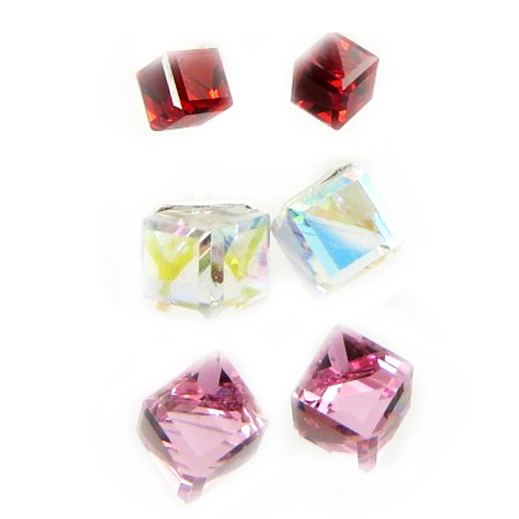 Les Trésors De Lily [L6299] — Набор из 5 пар серег «Cubes de Cristal» розового, красного и белого цветов — 4 и 6 мм.