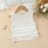 White Girl's Tank Top Elastic Waist Design Short Style Girl's Solid Color Sleeveless Round Neck T-shirt with Bow