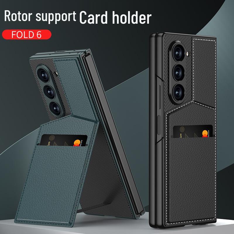 Чехол-подставка с держателем для карт Samsung Z Fold 6 - Премиальная кожа с интегрированной защитной пленкой