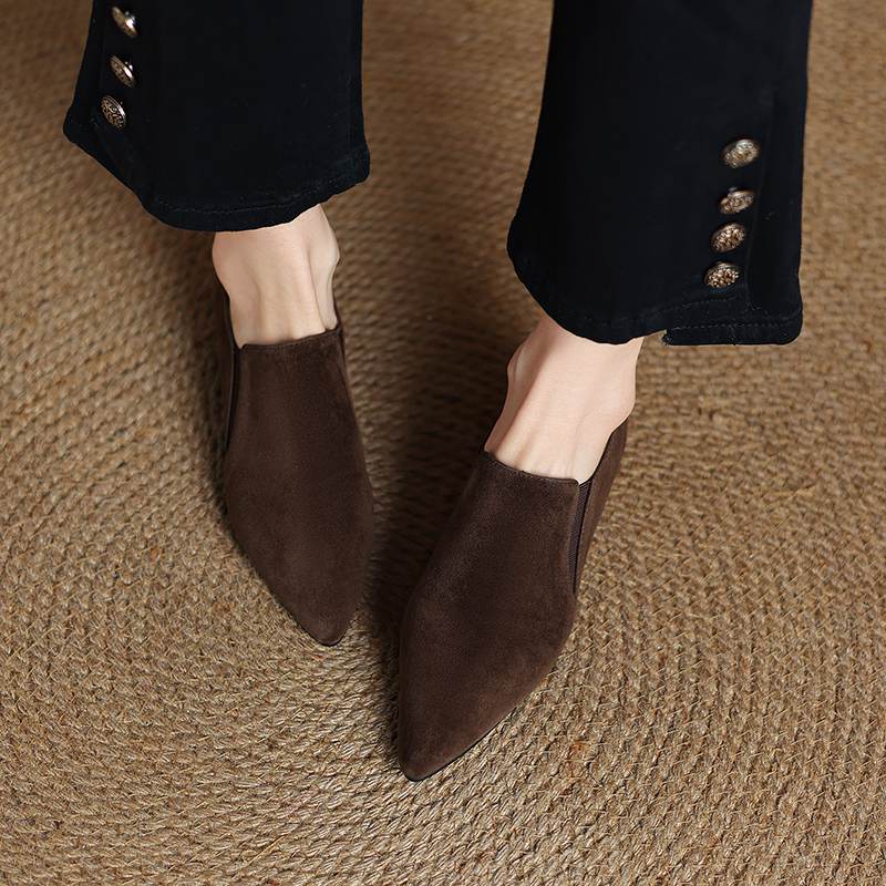 Krazing Pot Замшевые туфли из овчины на осень-зиму, низкий каблук, слипоны, размер 43, размер 42, с острым носком, туфли-лодочки с глубоким вырезом