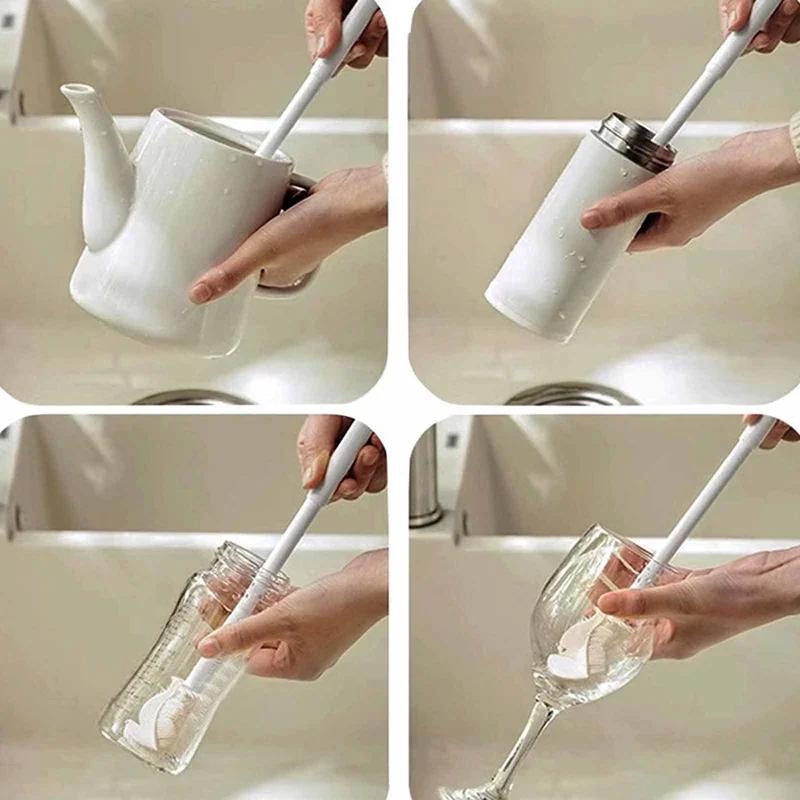 1-5Pcs Bendable Cup Cleaning Brush Cup Scrubber Glass Cleaner Kitchen Cleaning Tool Long Handle Bottle Glass Cup Cleaning Brush