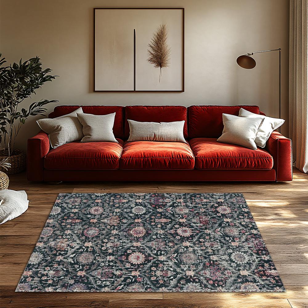 Темно-синий ковер в богемном стиле с цветочным узором, фиолетово-розовый узор, нескользящий ковер, уютный коврик для гостиной для домашнего декора