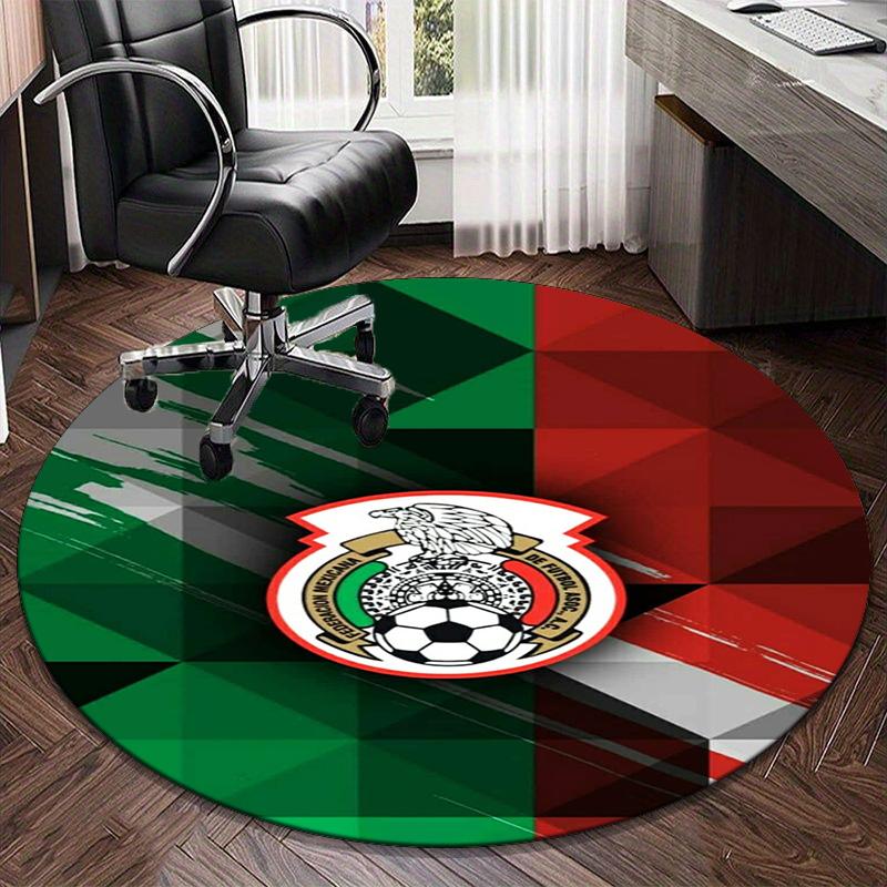 1PC round rug Mexico Football Team Emblem Printed Round Area Rug ,Rug For Home Office, Round Chair Rug, Decorative Carpet Fan gifts Christmas gift