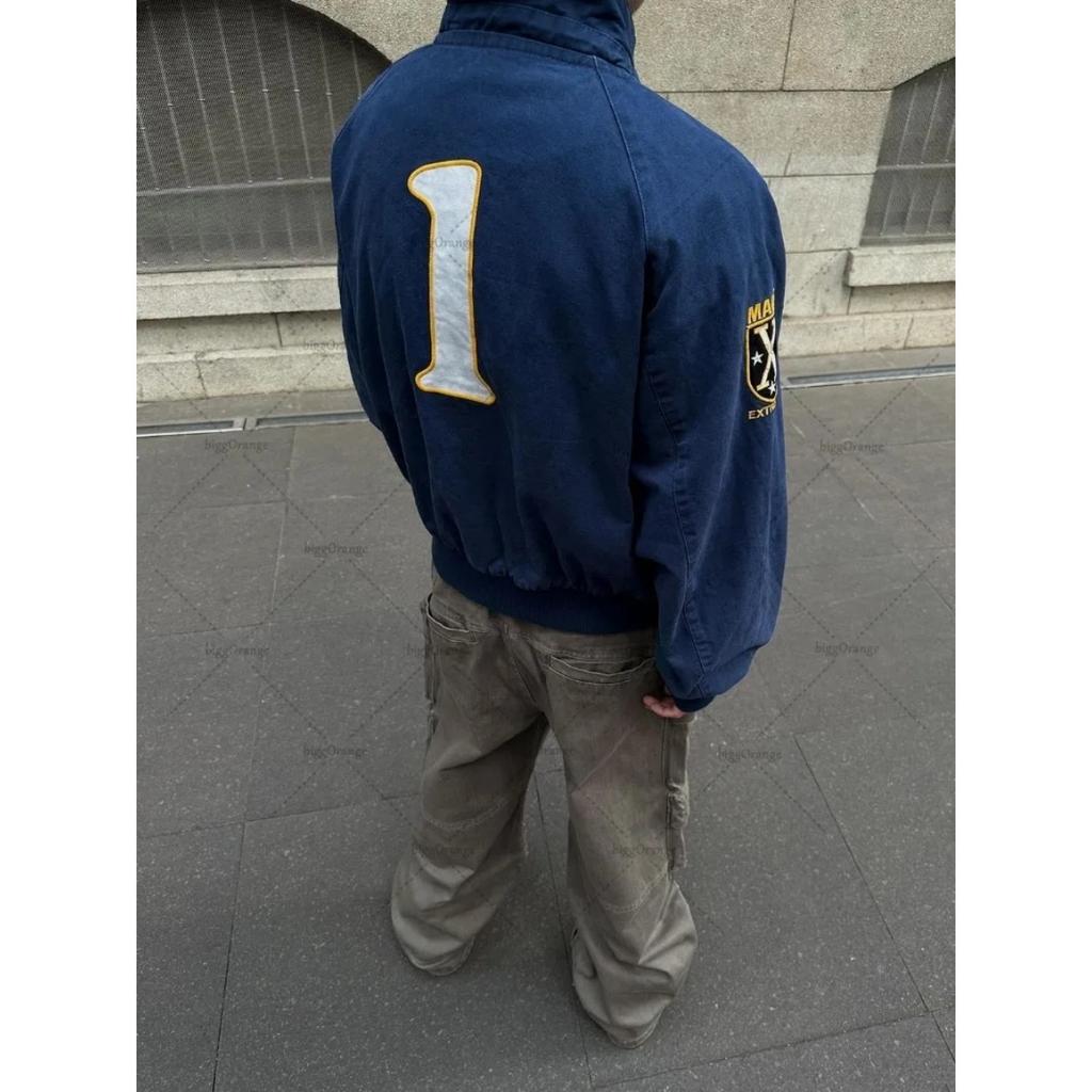 Куртка-бомбер ZYLLO в стиле американского ретро-винтажа с вышивкой и молнией, модная, в стиле хип-хоп, с отложным воротником, в стиле 2000-х, уличная одежда, свободный крой, повседневная.