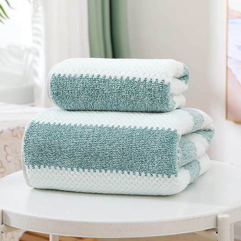 Soft Absorbent Warp-Knit Coral Fleece Towel with Thin Stripes - Thickened Face Wash Towel with Customizable Logo