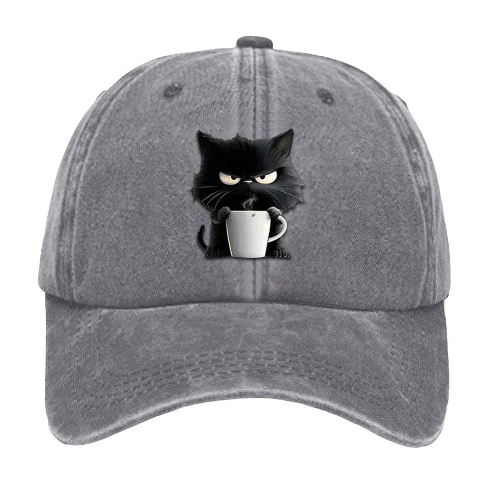 Хлопковая бейсболка Snapback Милый кот Регулируемая хлопковая кепка Бейсболка с принтом Кофе Кот для мамы бабушки любителя кошек