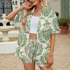 Женская мода повседневная летняя весенняя цветочная модель с принтом короткие рукава брюки костюмы