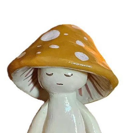 Медитация Грибной человечек Статуэтка Сидящий Мультяшный Гриб Держатель Ручки Статуя Из Смолы Скульптура Домашний Офис Настольное Украшение Орнамент