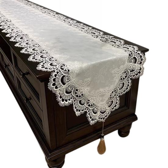 Lace Table Runner with Tassels, Vintage Lace Dining Table Runner, Coffee Table Runners, Waterproof Oil-Proof Exquisite Table Runner for Dining
