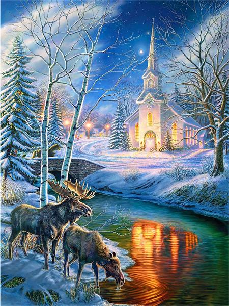 Полный квадратный круглый набор для алмазной живописи Дерево Снег Домашний декор Вышивка Мозаика Зимний пейзаж Настенное искусство