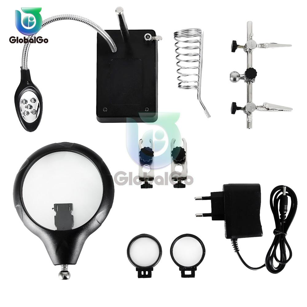 Welding Magnifying Glass Clamp 5 LED Auxiliary Glass Clip Magnifier Hand Soldering Solder Iron Stand Holder Station Repair Tool