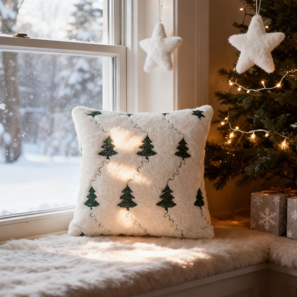 Christmas Lights Embroidered Pillow Case Retro Living Room Sofa Pillow Cushion Christmas Home Decoration