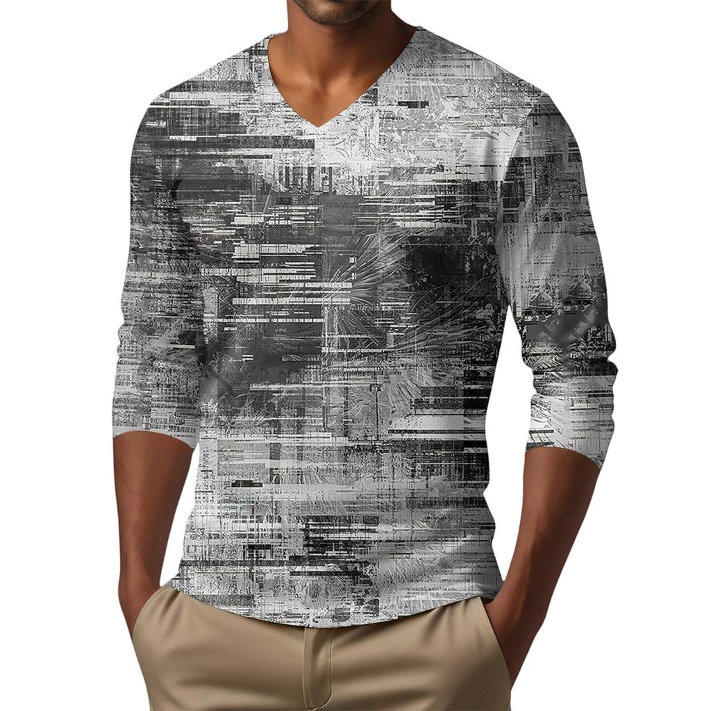 Мужская футболка с V-образным вырезом, повседневная, модная, с принтом, с длинным рукавом
