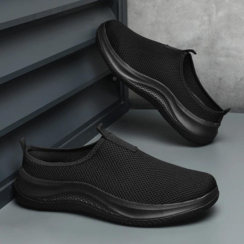 Fashion Mens Half Slippers Summer Breathable Mesh Mens Shoes Outdoor Casual Walking Shoes Large Flat Light Mesh Slippers Sandals
