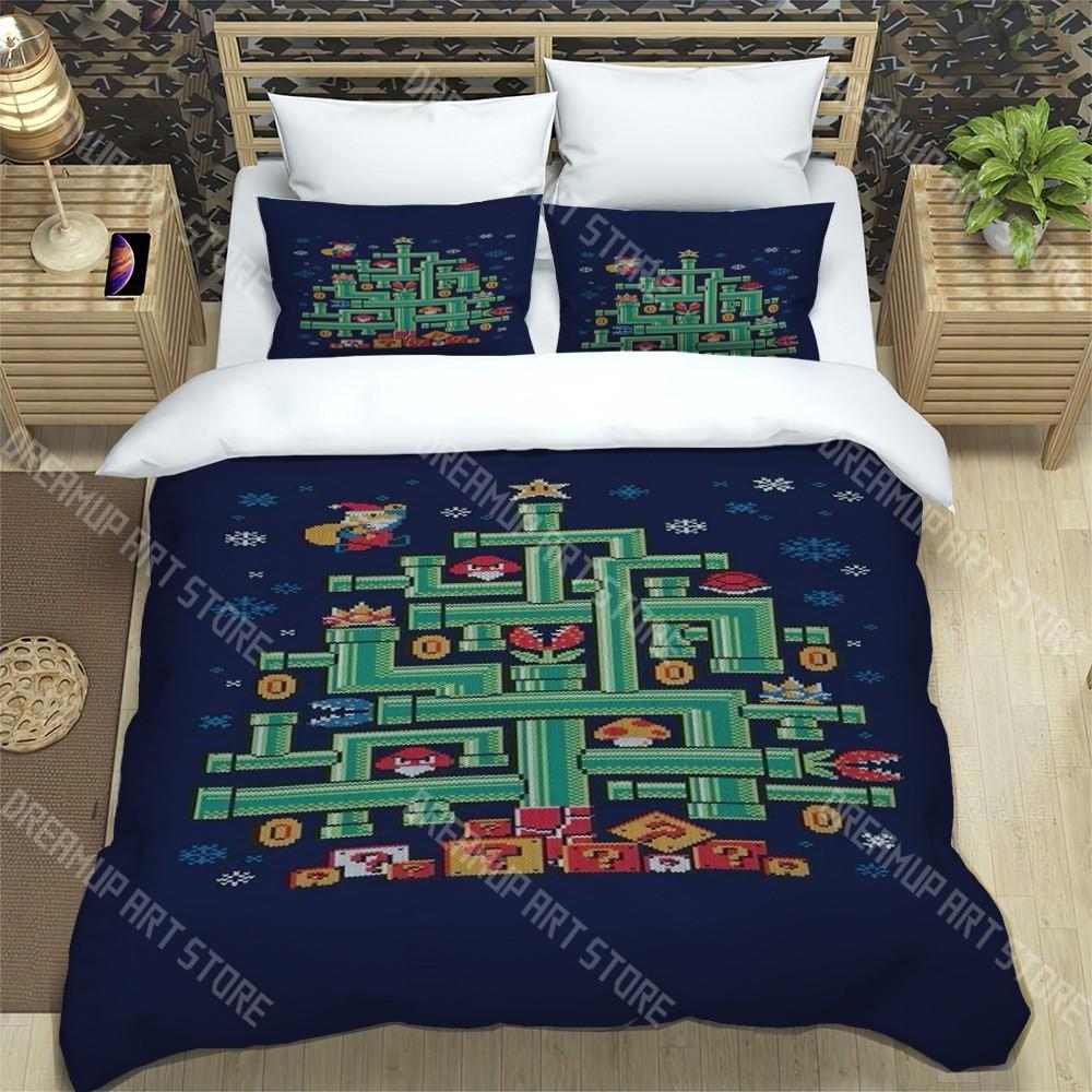 Creative Switch Game Trendy Print Three-piece Set Suitable for Kids or Adults Quilt Cover Pillowcase Bedding Set Birthday Gift