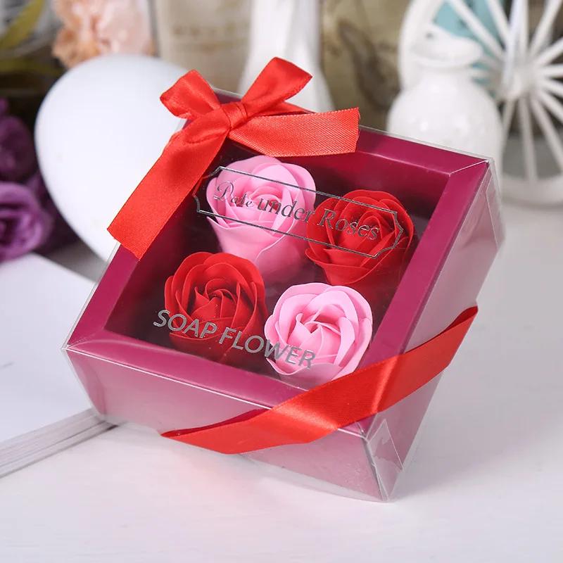 4Pcs/Box Heart-Shaped Rose Soap Flowers Romantic Wedding Party Gift Artificial Flower Decor Health Care Tool Personalized Gift