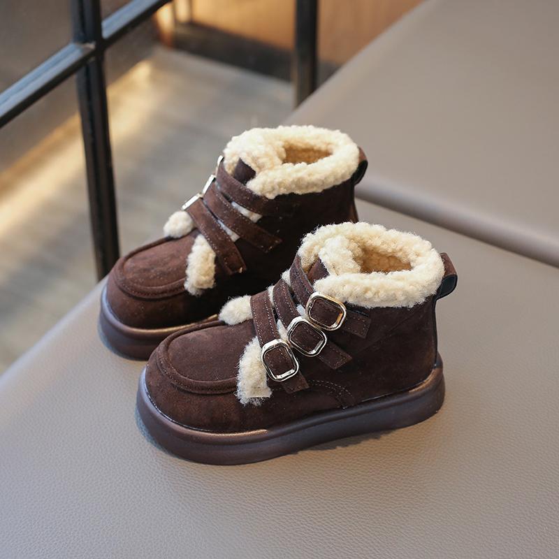 Ботинки для девочек, универсальные, с пряжкой, простые, хлопковые, детские, модные, кожаные, простые, нескользящие, для детей, для мальчиков, короткие, Прямая поставка