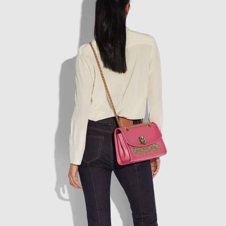 Coach Parker 26 Classic Logo Camellia Leather Crossbody Shoulder Bag Women bags Pink 89112-B4PTU