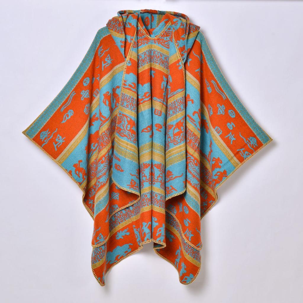 Новый продукт, женская осенне-зимняя теплая накидка с капюшоном в этническом стиле, праздничная накидка, утолщенная жаккардовая шаль