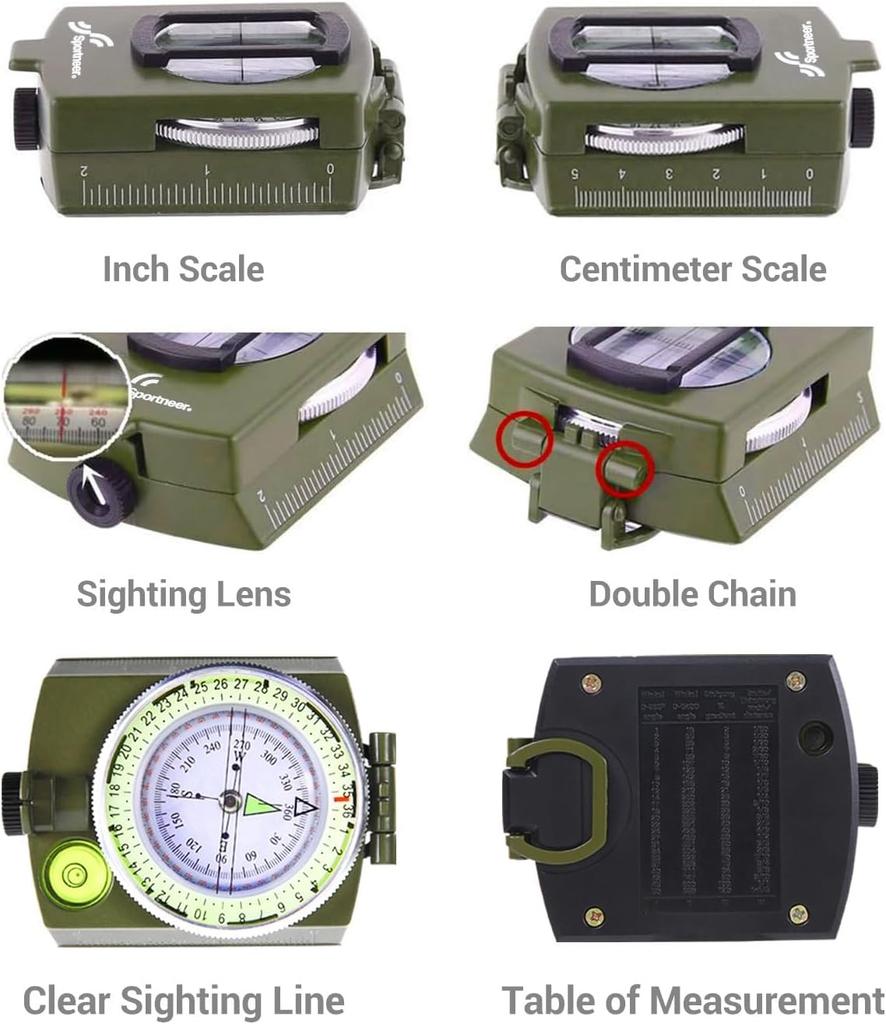Sportneer Waterproof Scout Compass for Backpacking Camping Hiking Map Navigation and Survival Aluminum Case
