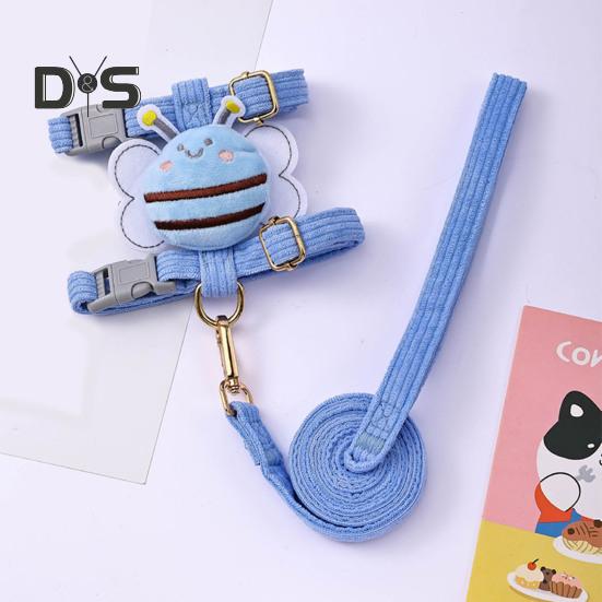 Комплект шлейки и поводка для кошек, регулируемая шлейка для котят с защитой от побега и рисунком пчелы для маленьких и средних кошек и собак на открытом воздухе