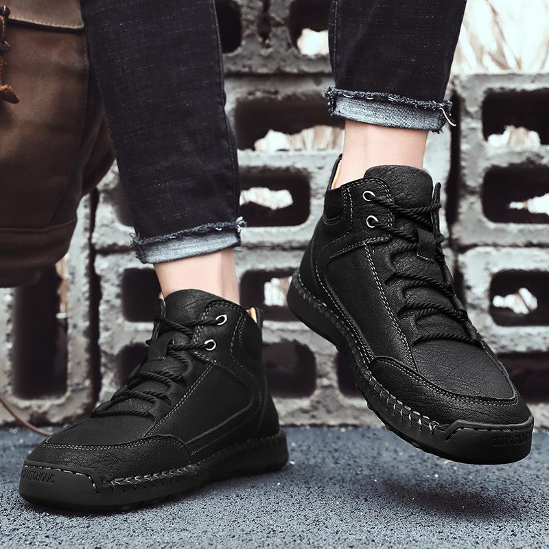 Мужские зимние ботинки среднего берца с флисовой подкладкой, новые высокие спортивные скальные ботинки в британском стиле, мужские рабочие ботинки