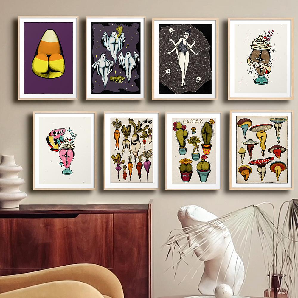 Не забывай свои корни Арт Кактус Сексуальный Гриб Постер Принт Антикварное Настенное Искусство Постеры и Принты Домашний Декор для Гостиной