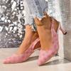 Fashion Ankle Strap Pointed Toe Thin Heels Women Sandals Fashion Print Shallow Mid Heel Sandalias Summer Slip-On Women Shoes Size 35-43