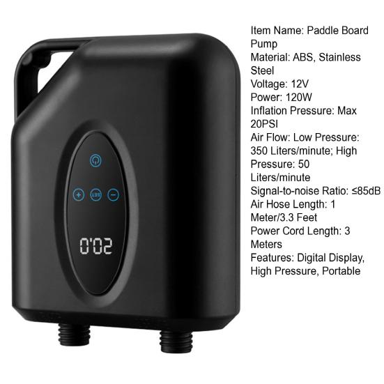 Portable Paddle Board Pump with 6 Nozzles Digital Display 20PSI Electric SUP Pump Auto-Off Deflation Air Compressor Inflatable Stand-Up Boards Boats