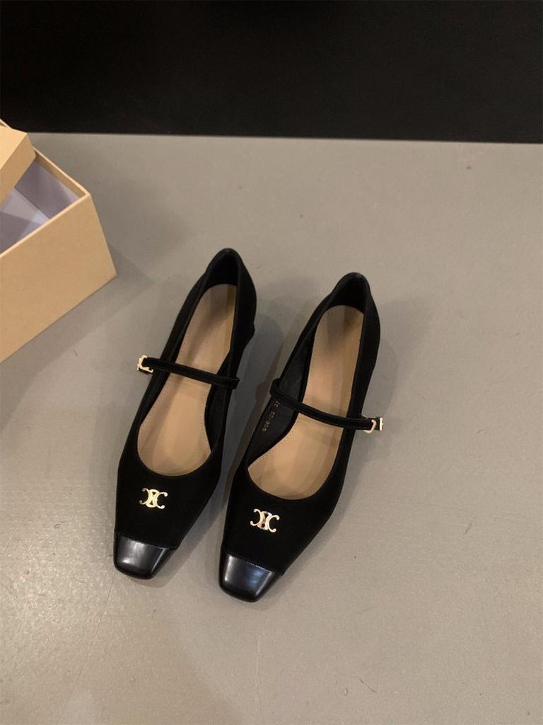 French medium high heel black Mary Jane single shoes women's shoes 2024 new spring, autumn and winter square head temperament evening shoes