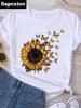 Graphic T Shirt Sunflower Butterfly Cute Summer Casual Clothing Short Sleeve Women Print Fashion Clothes Tee T-shirt FeUnisex Top