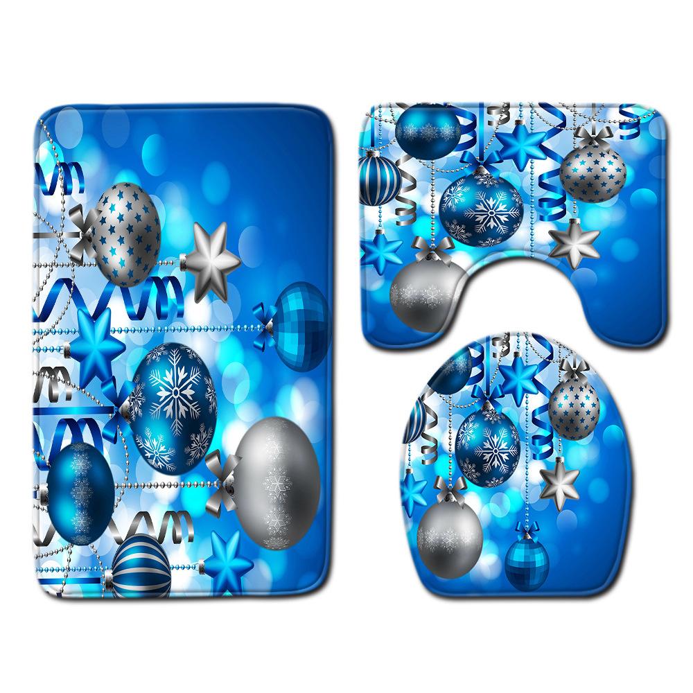 Christmas Household Bathroom Shower Curtain Four-Piece Bathroom Non-Slip Door Mat Bedroom Living Room Floor Mat Carpet