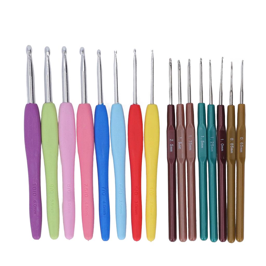 16 Pcs Crochet Hook Set Portable Comfortable Plastic Handle Thick Thin Crochet Needle Set