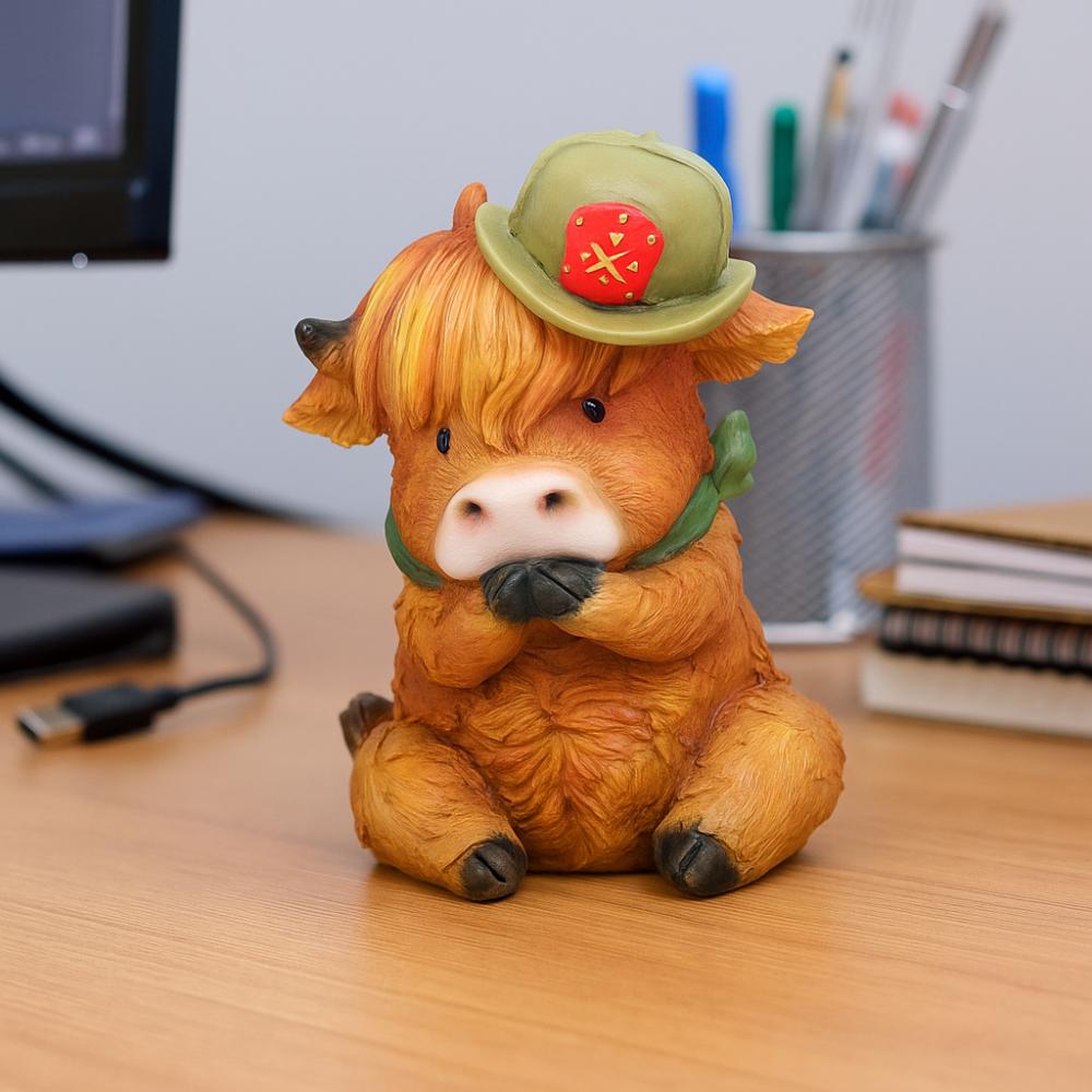 Resin Cartoon Cow Ornament Handmad Animal Action Figure Highland Cow Decor  Desktop Decorative