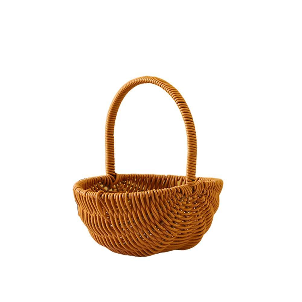 Brown Handhold Weaving Basket with Handle Hanging Basket Creative Flower Basket
