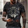 Men's T-shirt Outdoor Breathable Round Neck Top Summer Short Sleeve Wolf Print 3D Pattern Large Loose Men's Clothing
