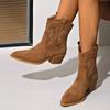 Hot Sale Shoes for Women Sleeve Women's Boots Winter Pointed Toe Suede Middle Tube Chunky Heels Large Size Western Boots