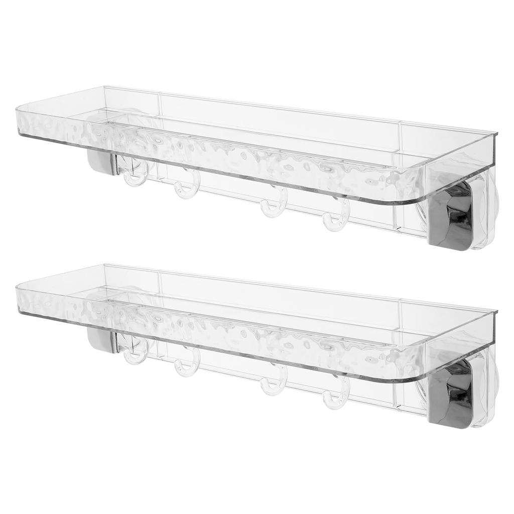 Полка для ванной на присоске, не требующая сверления, прозрачная, с 4 крючками, не требующая сверления, настенный органайзер для шампуня, кондиционера, мыла