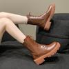 High Quality Ladies Brown Short Boots 2024 British Lace Up Women's Boots Autumn Winter New Non-slip Platform Motorcycle Boots