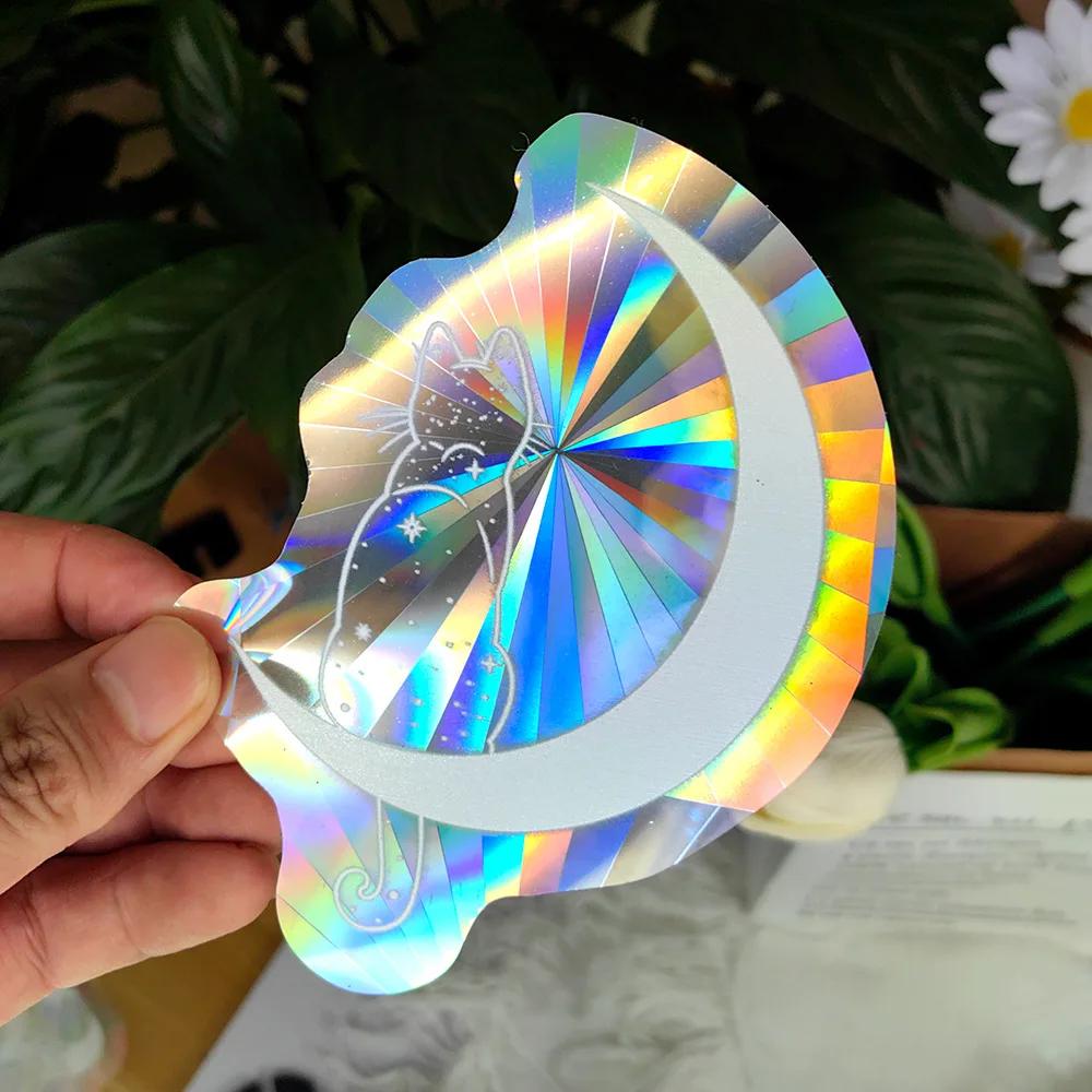 PVC 3D Rainbow Sun Catcher Wall Stickers Cat Bear Spaceship Planet Suncatcher Self Adhesive Window Stickers Room Home Decor