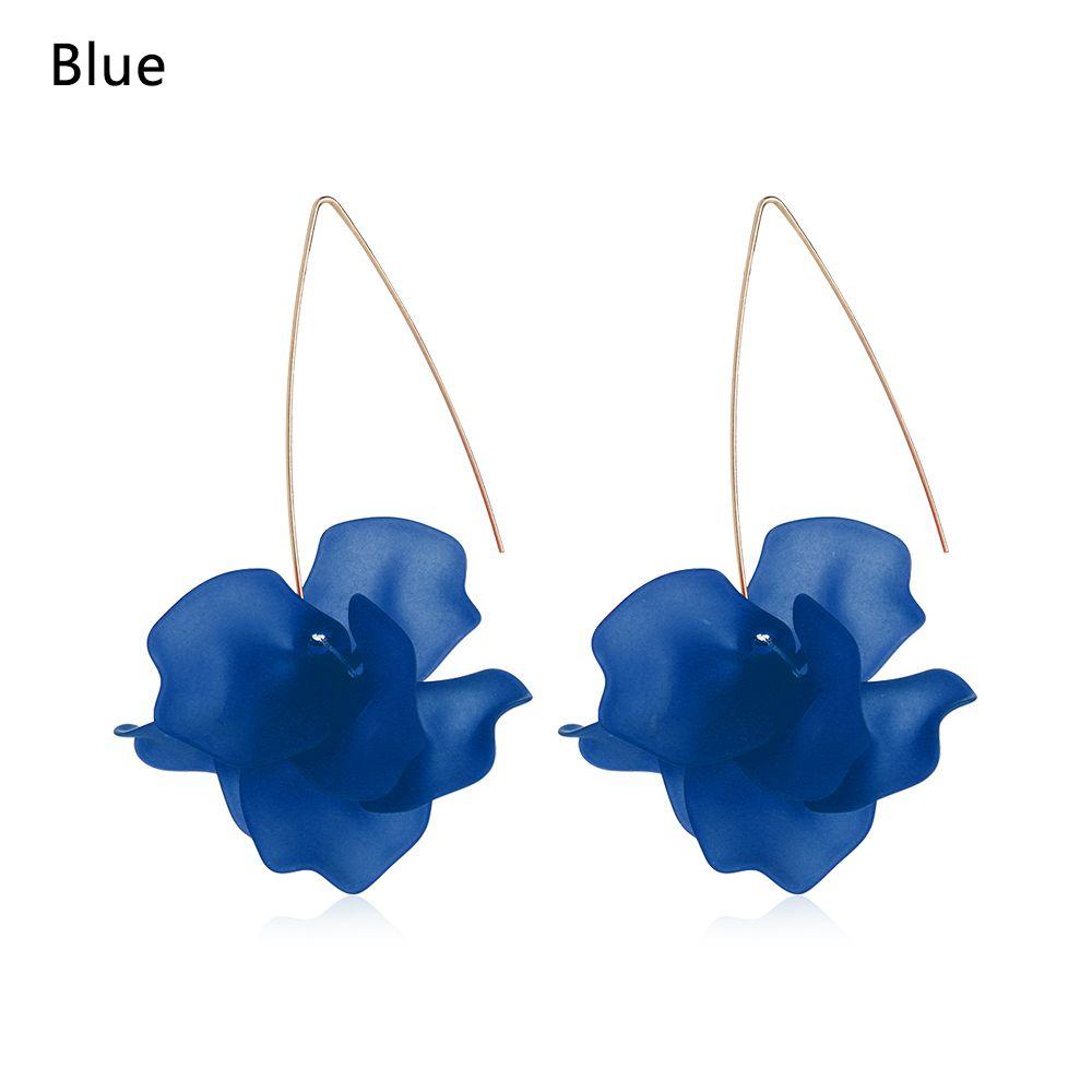 Fashion Women Jewelry Long Drop Bohemia Hook Resin Petal Dangle Stud Flower Earrings
