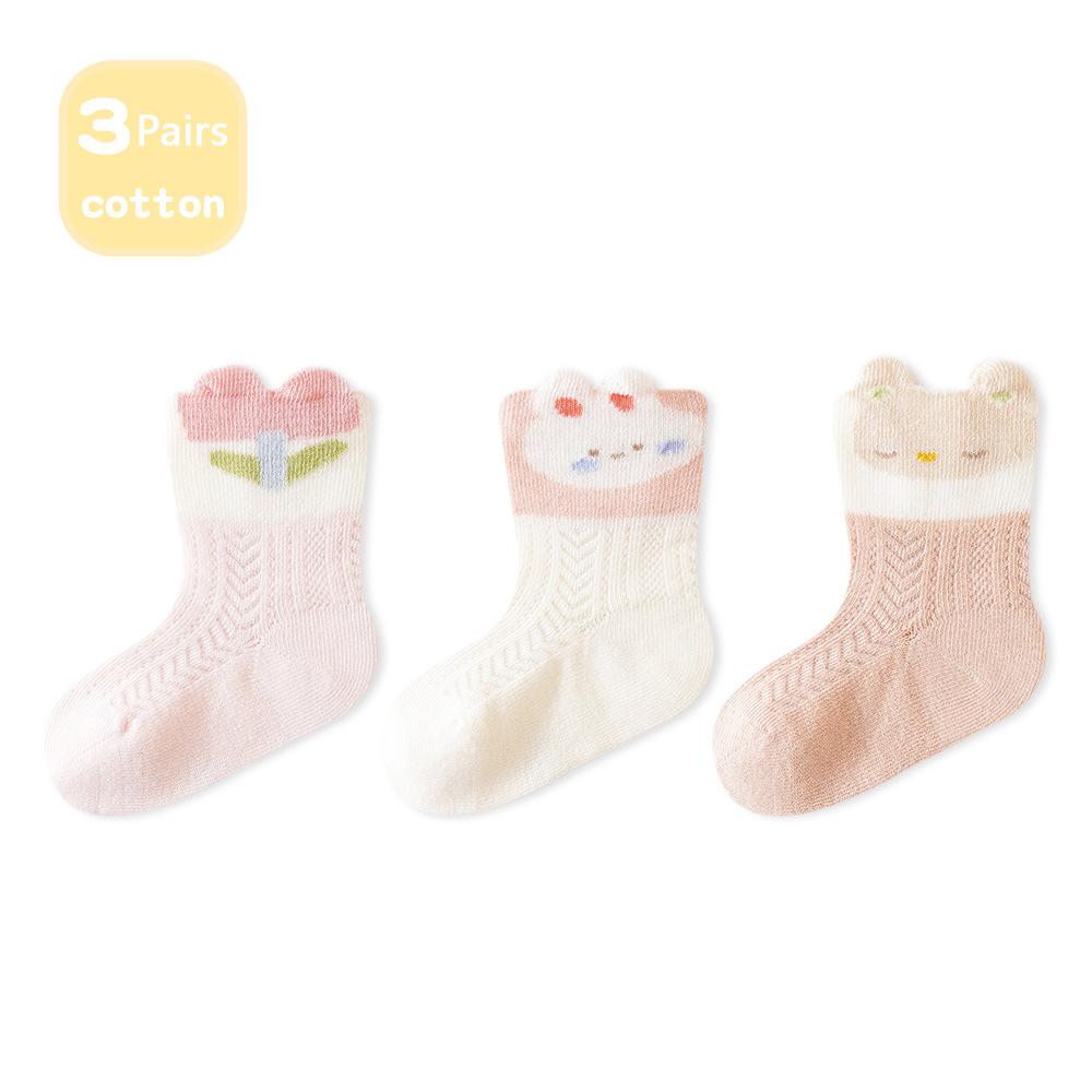 3 Pairs Children'S Socks Summer Mesh Cartoon Cute Baby Boneless Cotton Socks Breathable Thin Anti-Mosquito Socks For Children