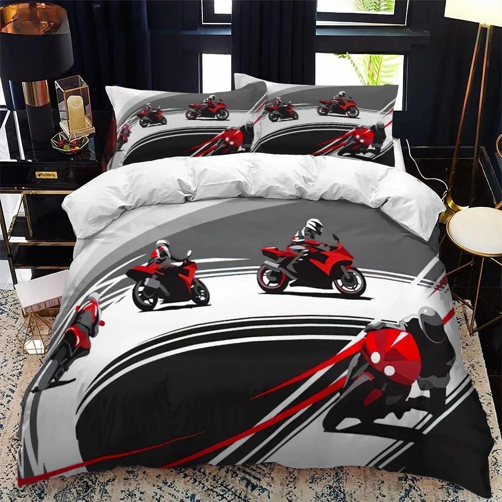 3D Print  Motorcycle Rider Bed Bedding Set Motorcycle Duvet Cover Set With Pillowcase 2/3pcs Comforter Cover For Bedroom Decor
